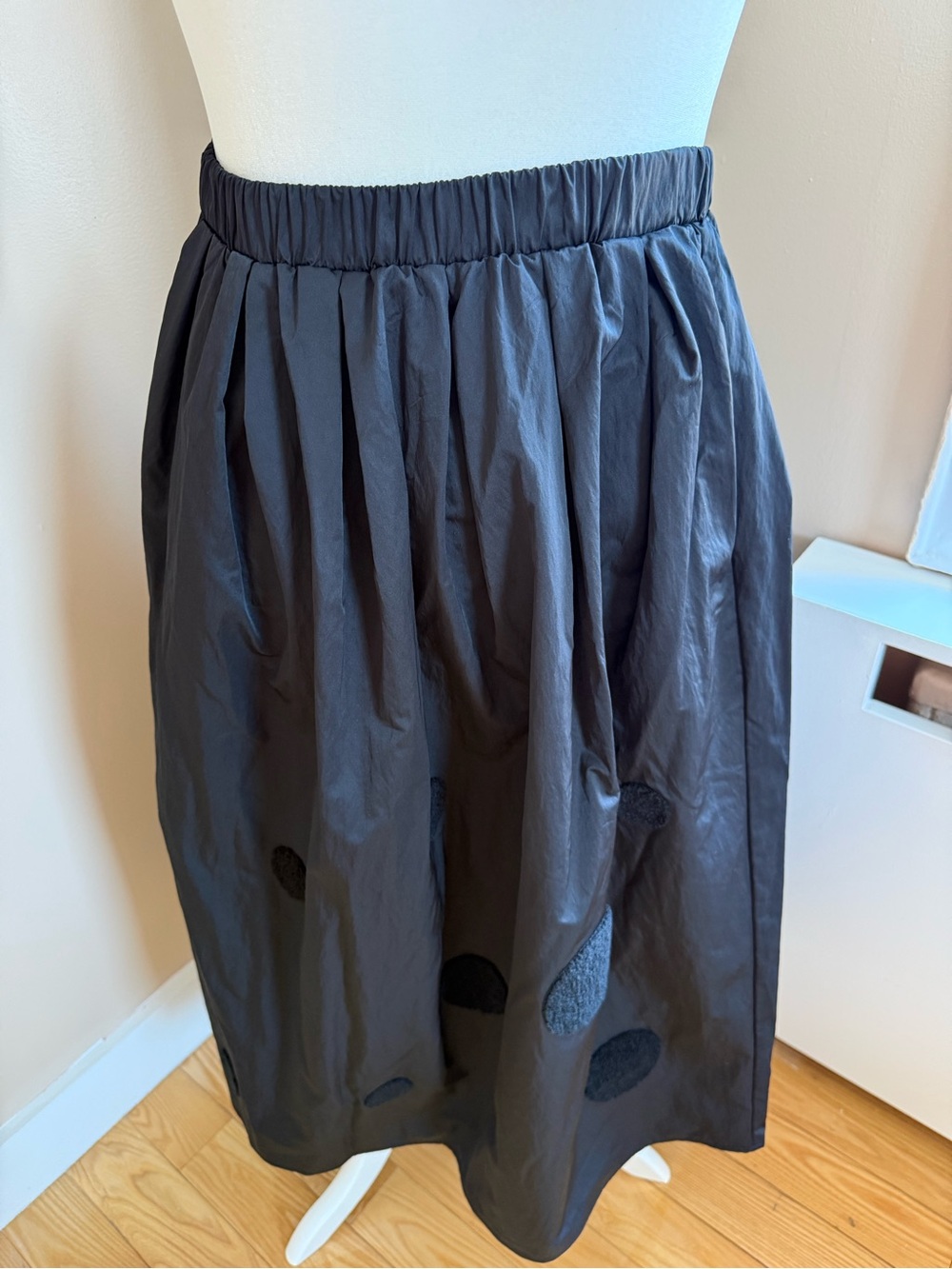 Gracia Black Midi Skirt with Textured Polka Dots
